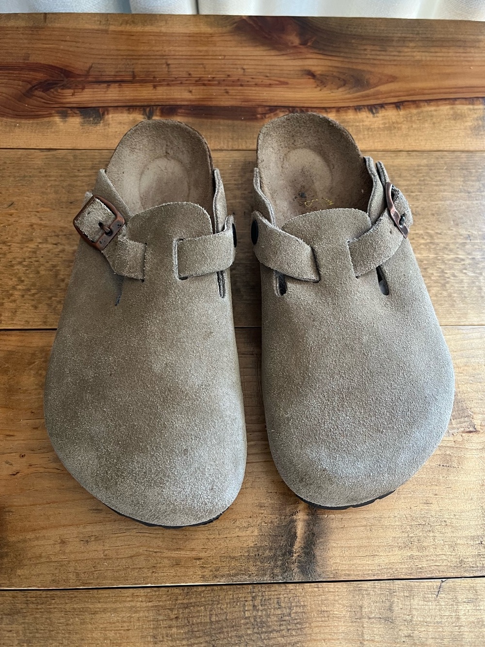 Boston Birkenstock Suede Slip-On Clog in Taupe